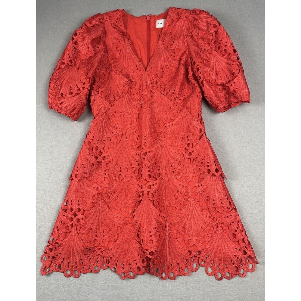 Adelyn Rae Orange Scallop/Fan Lace Mini Dress Sz M Wedding Guest Party Vacation